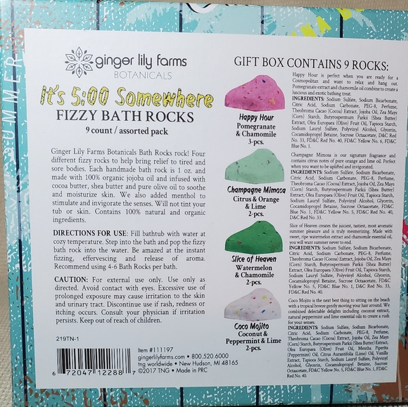 9 count assorted Ginger Lily Farms Fizzy Bath Bombs "It's 5:00 Somewhere" - Picture 2 of 3